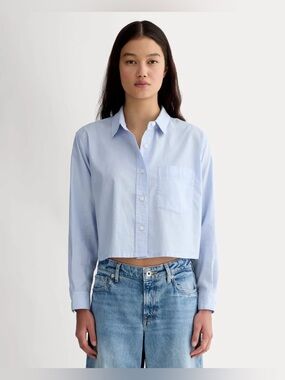 New Everlane Women THE WAY-SHORT SHIRT IN SILKY COTTON Chambray Blue Medium
